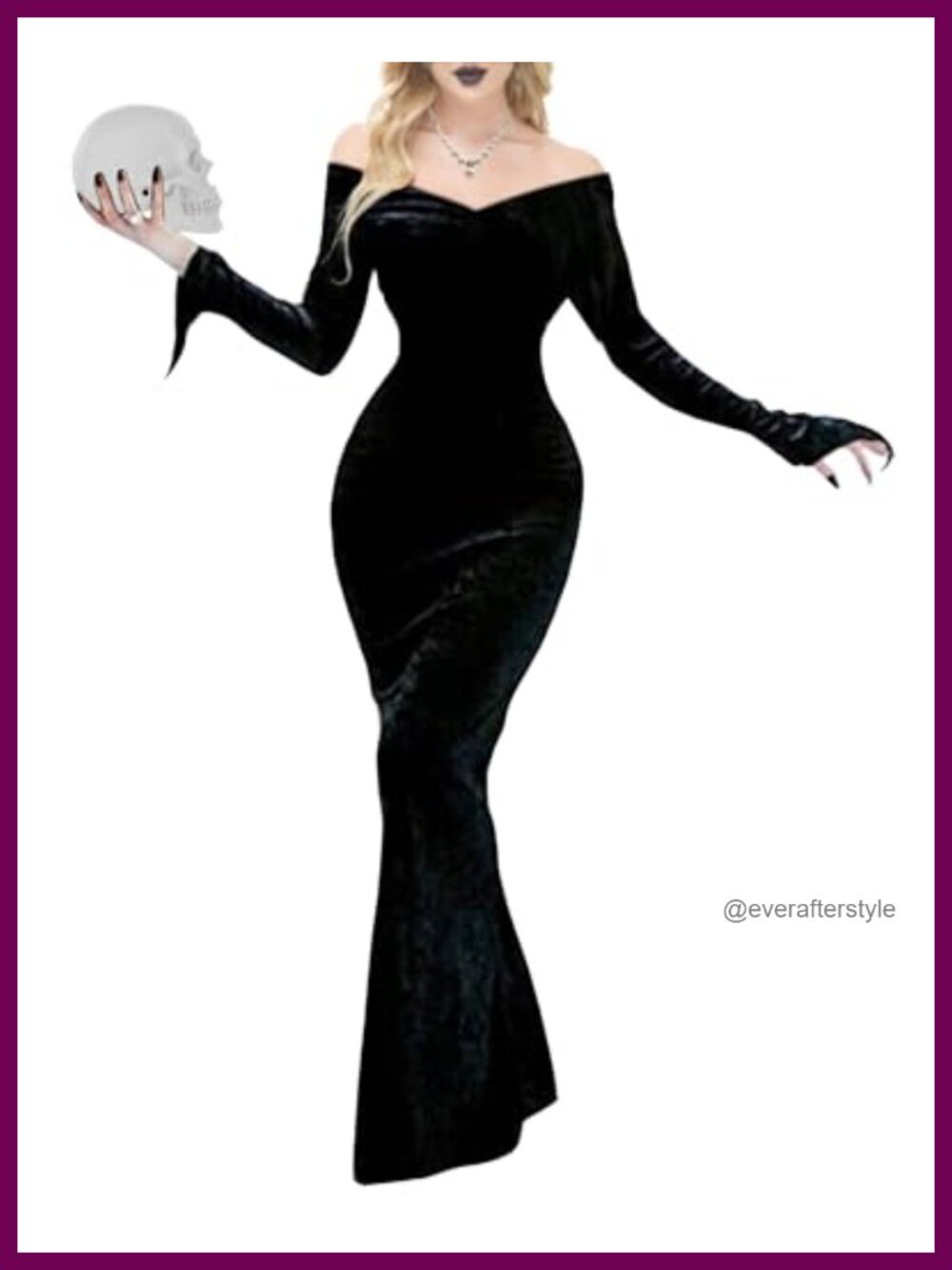 Gothic Off Shoulder Maxi Dress Long Sleeve Mermaid Halloween Costume